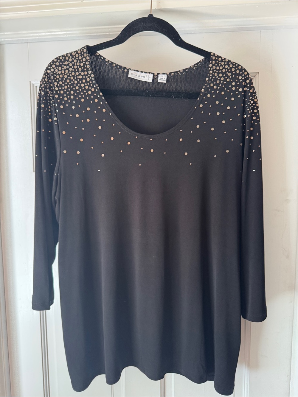 Susan Graver Black Top with Gold Dot Accents